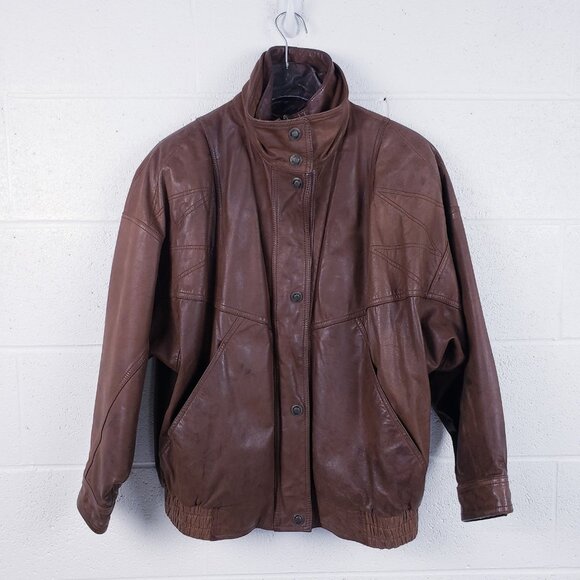 Vtg 90s y2k Wilsons Adventure Bound Aviator Bomber Leather Jacket Brown Size M - Picture 1 of 9